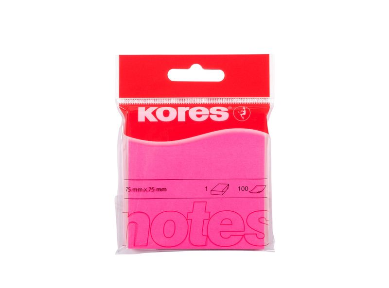 Notes adeziv 75 x 75 mm roz neon 100 file Kores - Dacris.net