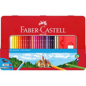 Creioane colorate 48 culori + 4 accesorii cutie metal Faber-Castell