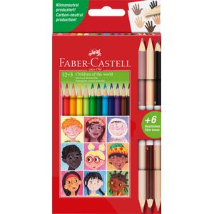 Creioane colorate 12 + 3 bicolore piele Faber-Castell