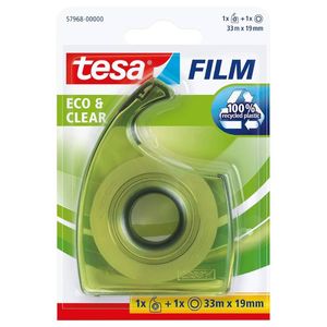 Banda adeziva transparenta polipropilena 19 mm x 33 m si dispenser verde