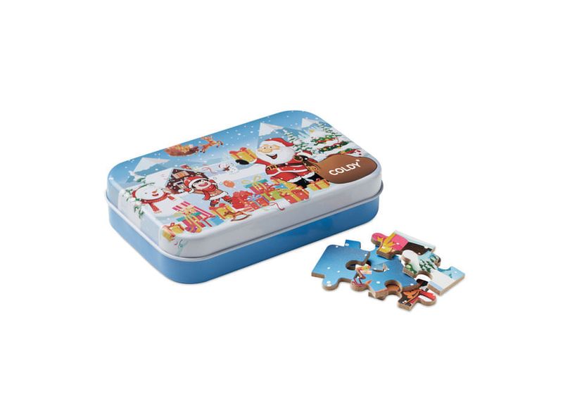 Puzzle de Craciun din lemn 60 de piese in cutie de metal - Dacris.net