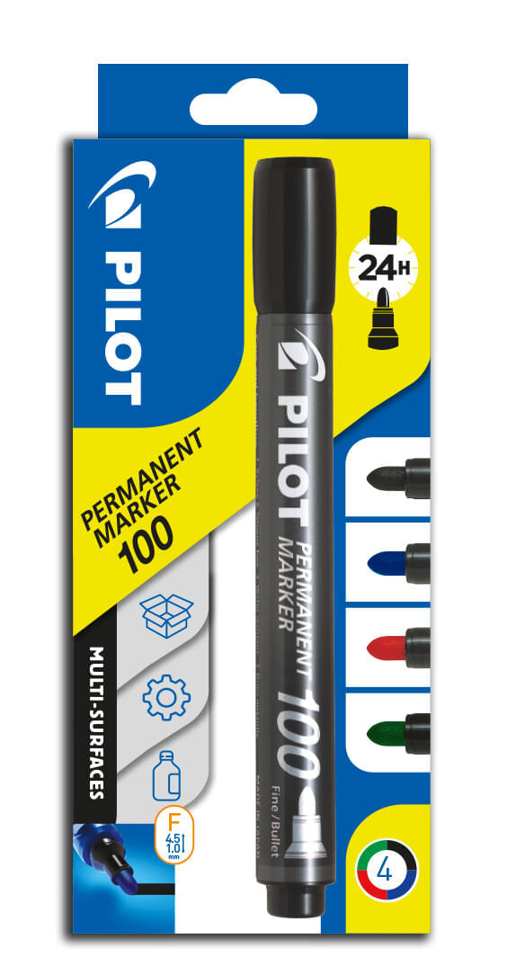 Set 4 markere permanente Pilot P100 diverse culori 1.00mm