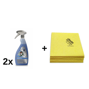 Pachet 2x detergent pentru geamuri CIF + lavetă microfibră Vileda