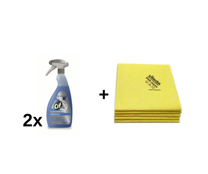 Pachet-2x-detergent-pentru-geamuri-CIF---lavetă-microfibră-Vileda