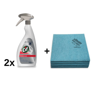 Pachet 2x Detergent pentru baie 2in1 CIF 750ml + lavetă microfibră Vileda