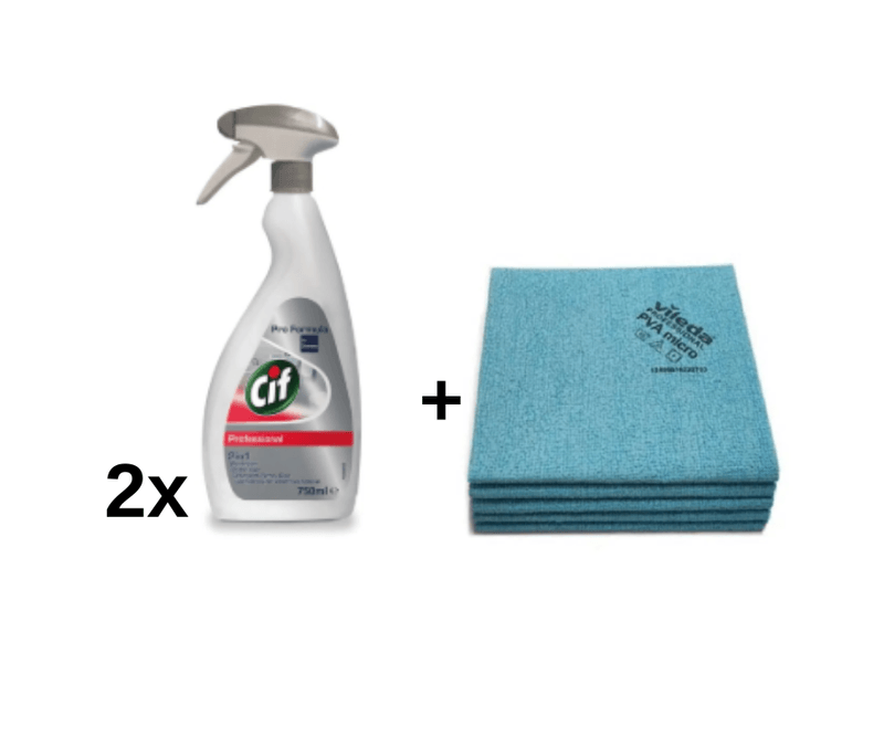 Pachet-2x-Detergent-pentru-baie-2in1-CIF-750ml---lavetă-microfibră-Vileda