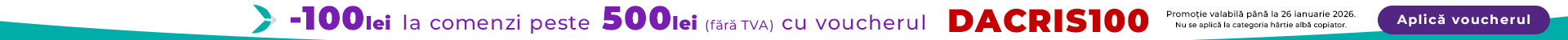 Aplică DACRIS100 la comenzi peste 500 lei (fără TVA) și echipează-ți biroul mai eficient cu produsele preferate!
