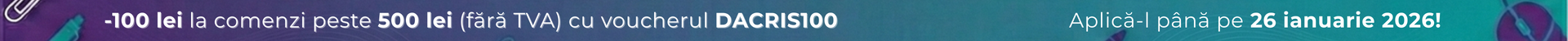 Aplică DACRIS100 la comenzi peste 500 lei (fără TVA) și echipează-ți biroul mai eficient cu produsele preferate!